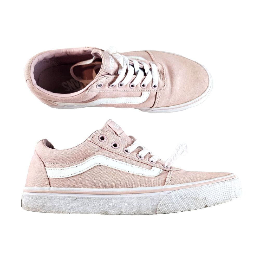 Vans Ward Womens 9.5 Pink White Canvas Low Top Skate Shoes Sneakers